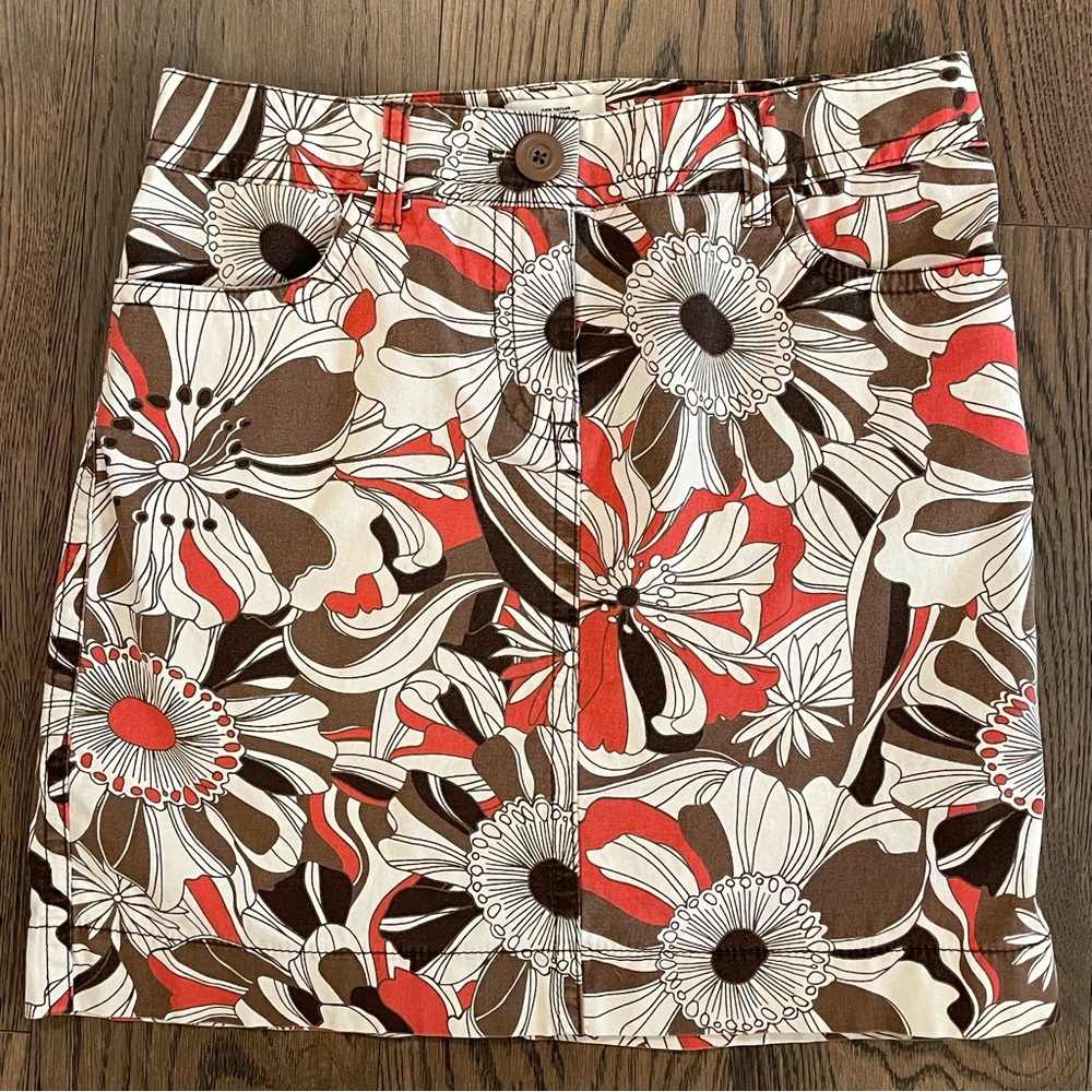 Floral Patterned Skirt in Coral, Black and Brown